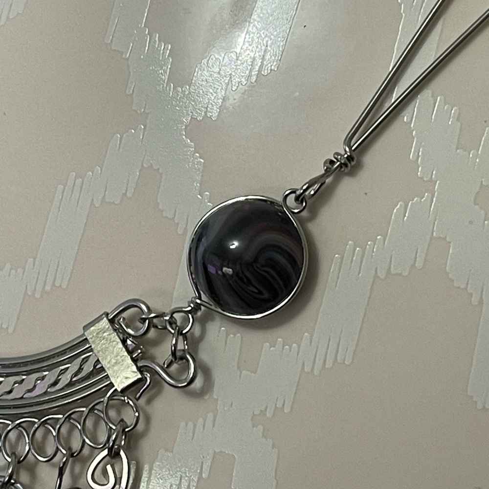Silver and Black Chandelier Necklace‎ with Beads - Handmade in Thailand - Picture 3 of 5